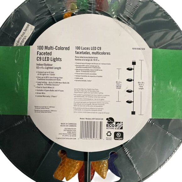 100 Count Multi-Colored Faceted C9 LED Lights Home Accents Holiday Home Depot - Picture 5 of 11